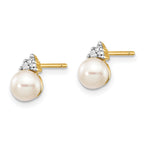 14k 5-6mm White Round Freshwater Cultured Pearl and .01 carat Diamond Post Earrings