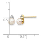 14k 5-6mm White Round Freshwater Cultured Pearl and .01 carat Diamond Post Earrings