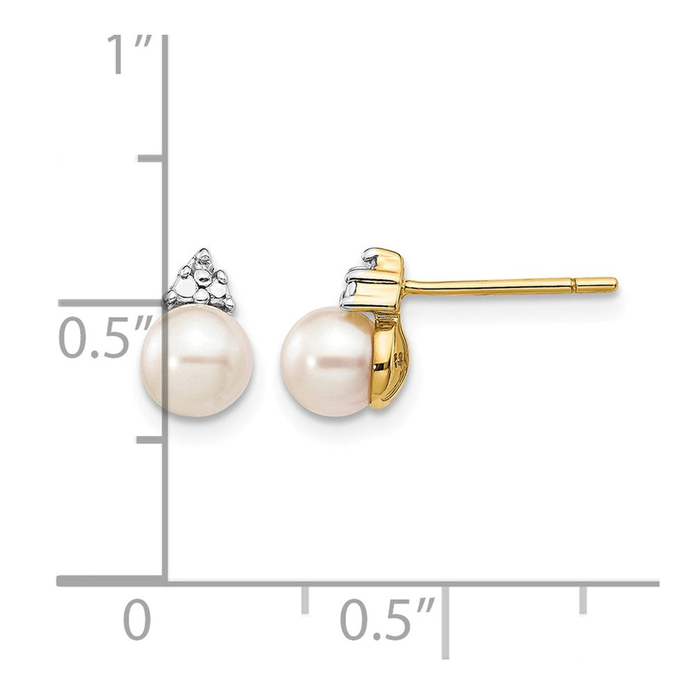 14k 5-6mm White Round Freshwater Cultured Pearl and .01 carat Diamond Post Earrings
