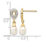 14k 7x5mm White Teardrop Freshwater Cultured Pearl and .01 carat Diamond Dangle Post Earrings