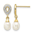 14k 7x5mm White Teardrop Freshwater Cultured Pearl and .01 carat Diamond Dangle Post Earrings