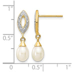 14k 7x5mm White Teardrop Freshwater Cultured Pearl and .01 carat Diamond Dangle Post Earrings