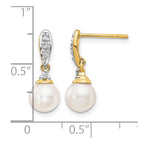 14k 6-7mm White Round Freshwater Cultured Pearl and .08 carat Diamond Dangle Post Earrings
