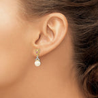14k 7-8mm White Round Freshwater Cultured Pearl/Lab Created Ruby/.01 carat Diamond Heart Dangle Post Earrings