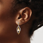 14k 5-6mm White Round Freshwater Cultured Pearl and .02 carat Diamond Dangle Post Earrings