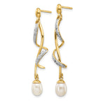 14k 7x5mm White Teardrop Freshwater Cultured Pearl and .01 carat Diamond Dangle Post Earrings