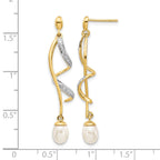 14k 7x5mm White Teardrop Freshwater Cultured Pearl and .01 carat Diamond Dangle Post Earrings