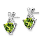 14k White Gold 7mm Trillion Peridot and White Topaz -X- Post Earrings