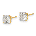14k Polished 6x6 Cushion-Cut CZ Stud Post Earrings