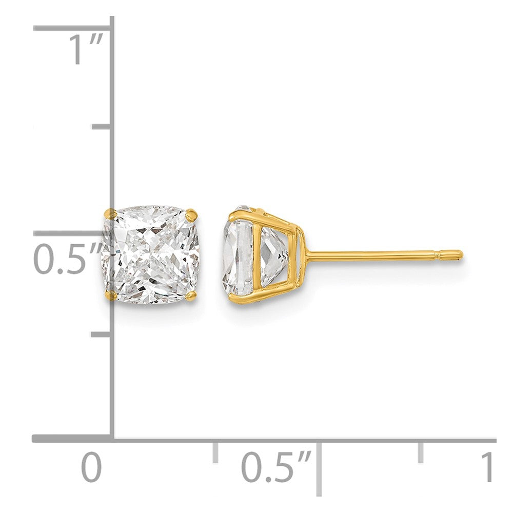 14k Polished 6x6 Cushion-Cut CZ Stud Post Earrings