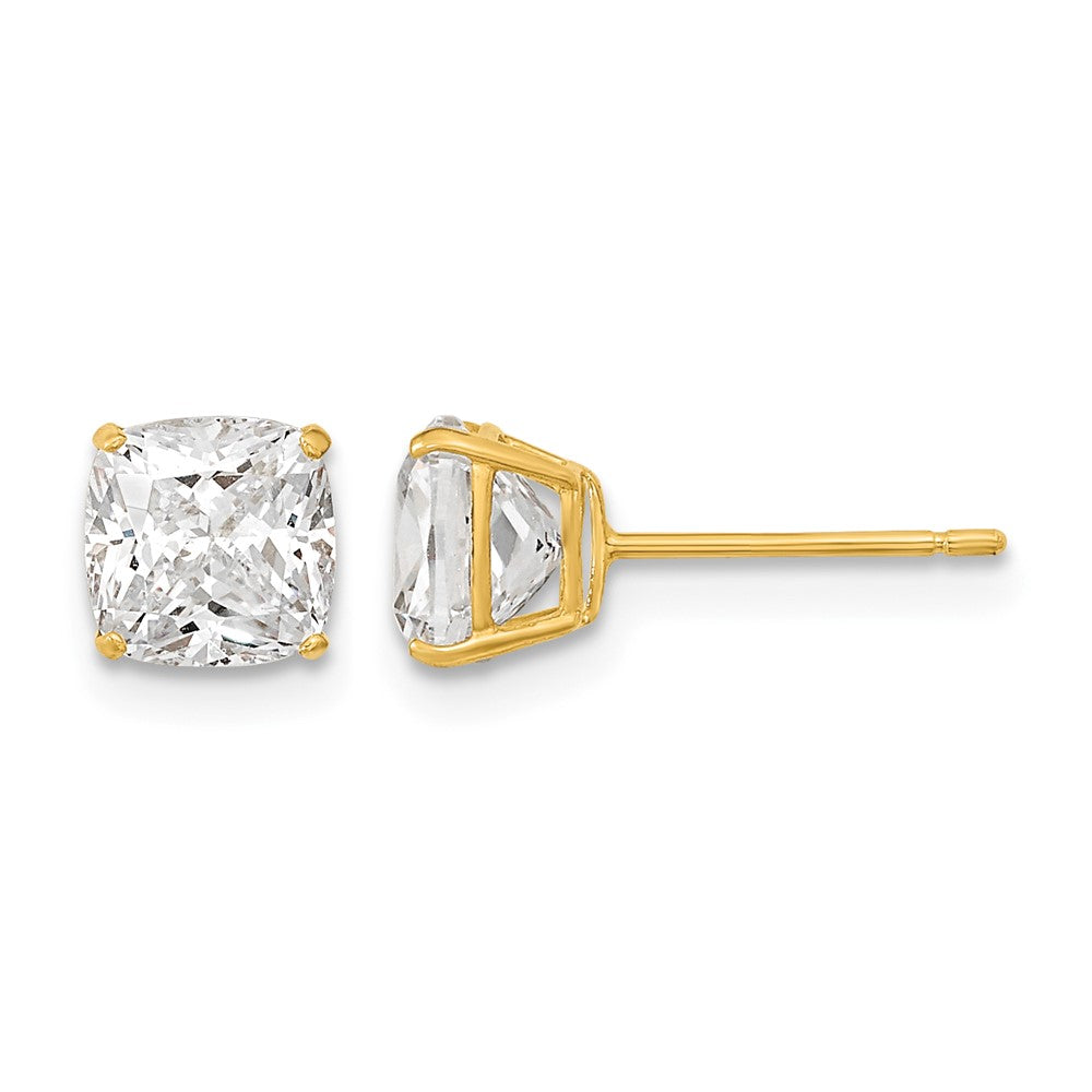 14k Polished 6x6 Cushion-Cut CZ Stud Post Earrings