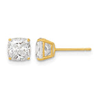 14k Polished 6x6 Cushion-Cut CZ Stud Post Earrings