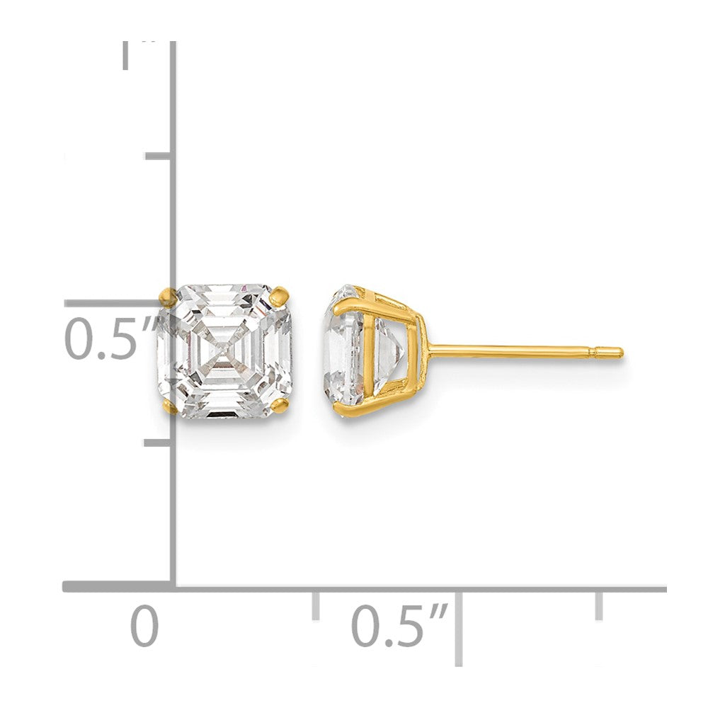 14k Polished 6x6 Asscher-Cut CZ Stud Post Earrings
