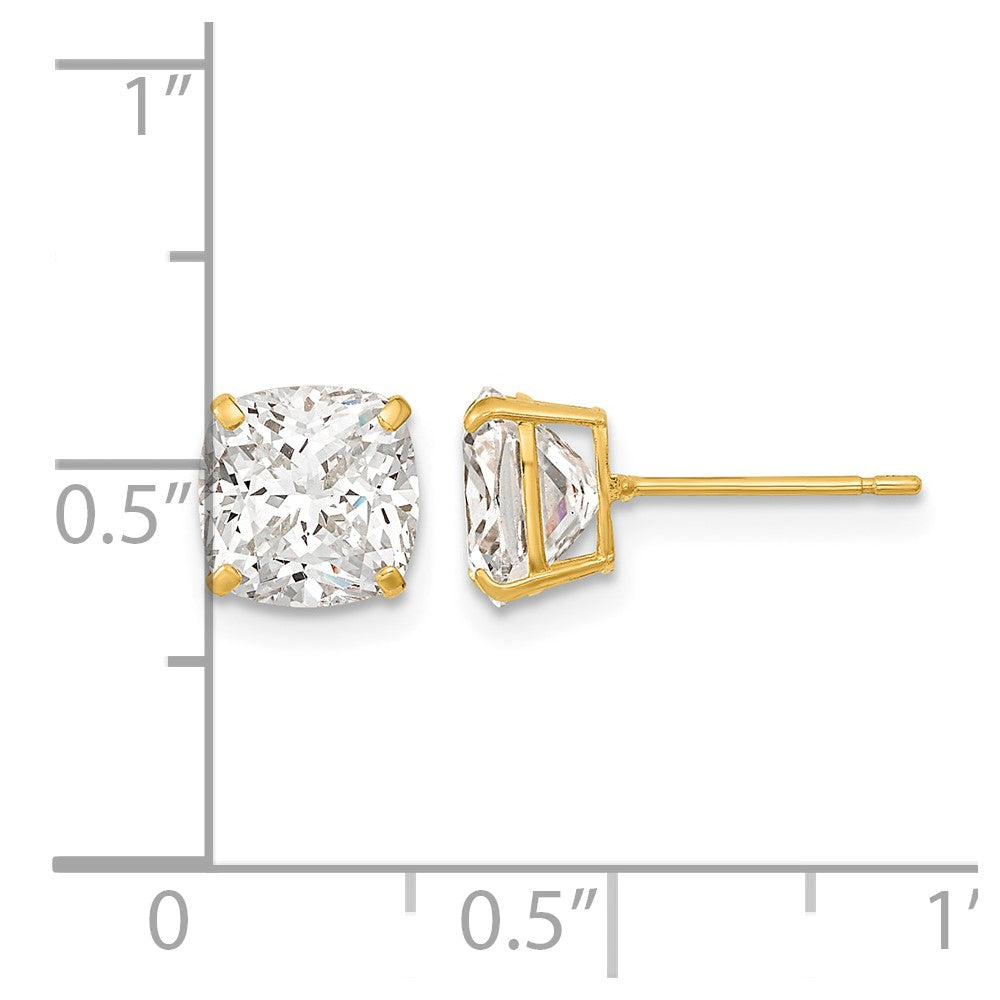 14k Polished 7x7 Cushion-Cut CZ Stud Post Earrings