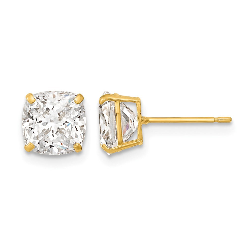 14k Polished 7x7 Cushion-Cut CZ Stud Post Earrings