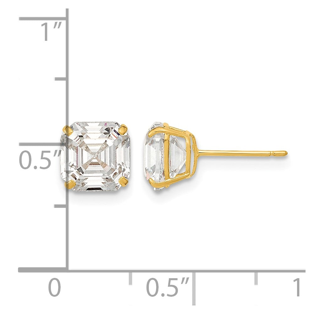14k Polished 7x7 Asscher-Cut CZ Stud Post Earrings