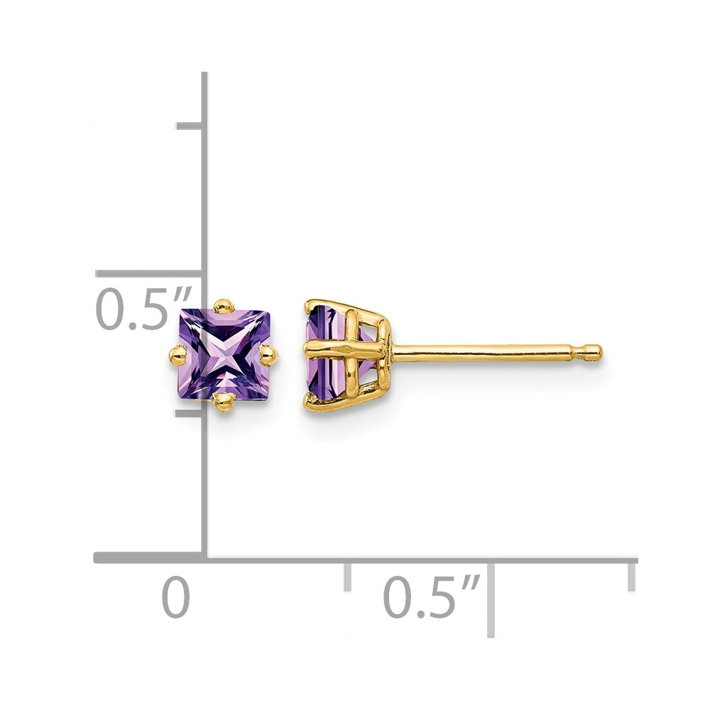 14k 4mm Princess-cut Amethyst Post Earrings