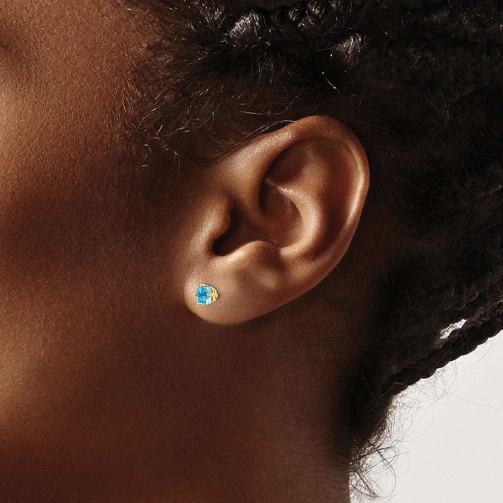 14k 4mm Princess-cut Blue Topaz Post Earrings