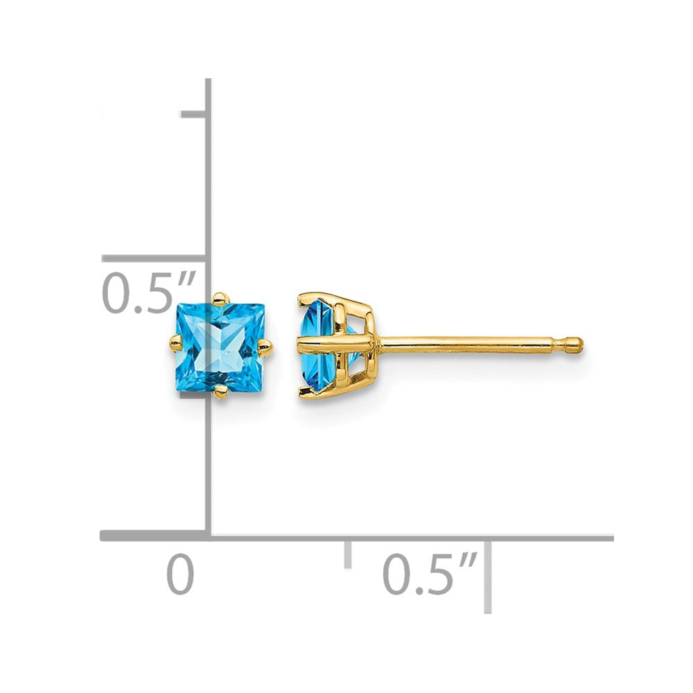 14k 4mm Princess-cut Blue Topaz Post Earrings