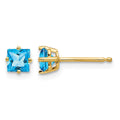 14k 4mm Princess-cut Blue Topaz Post Earrings