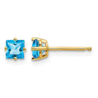 14k 4mm Princess-cut Blue Topaz Post Earrings
