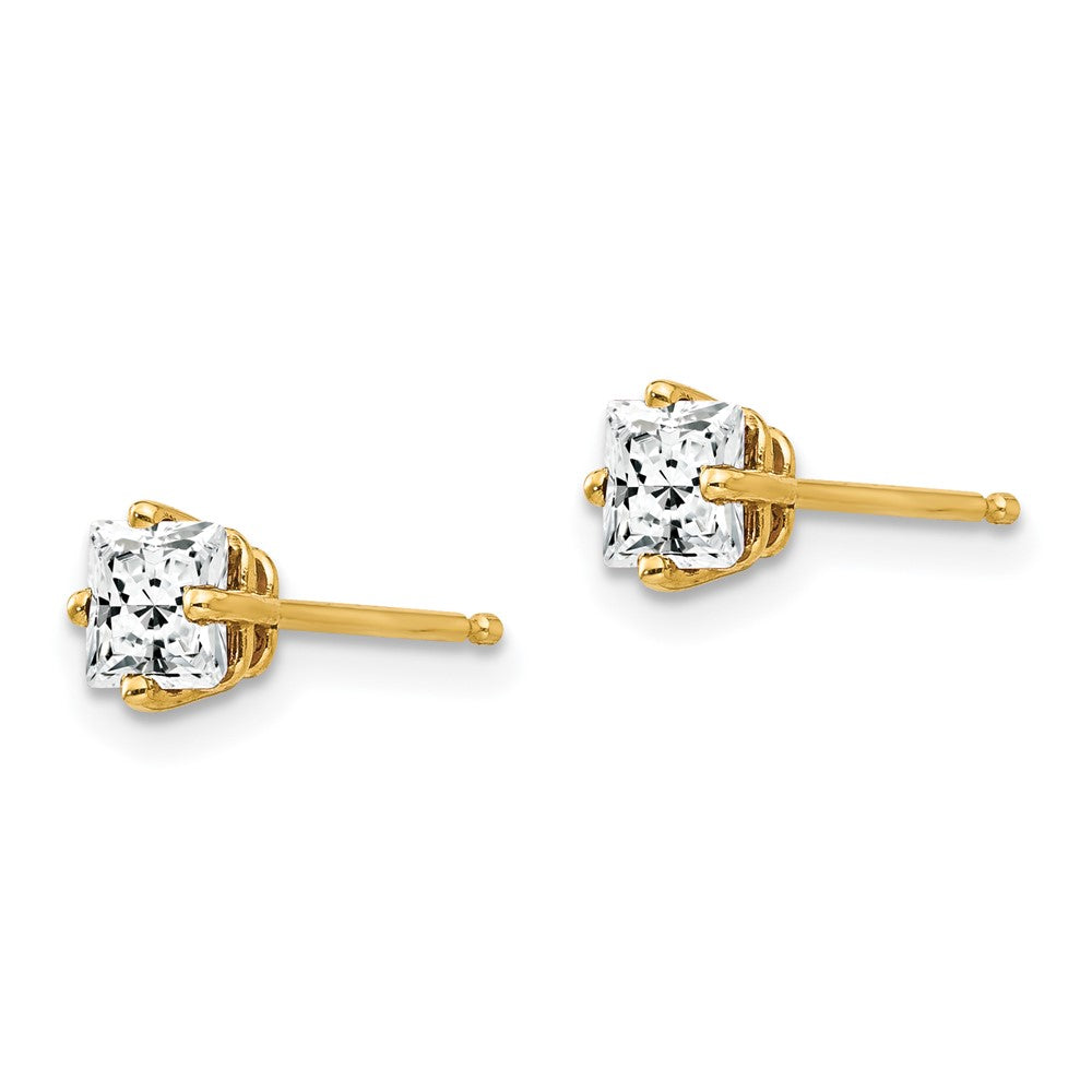 14k 4mm Princess-cut Cubic Zirconia Post Earrings