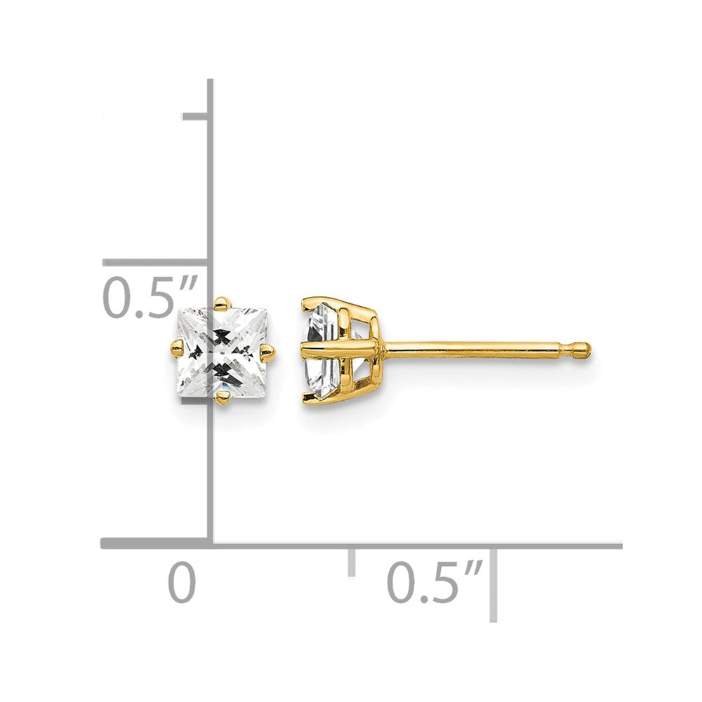 14k 4mm Princess-cut Cubic Zirconia Post Earrings