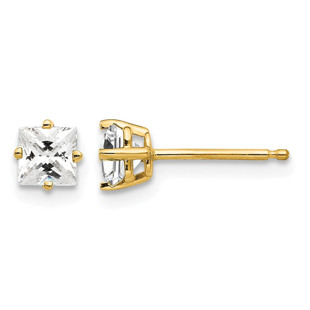 14k 4mm Princess-cut Cubic Zirconia Post Earrings