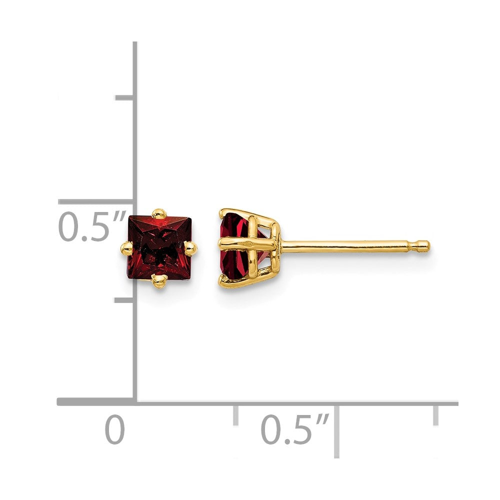 14k 4mm Princess-cut Garnet Post  Earrings
