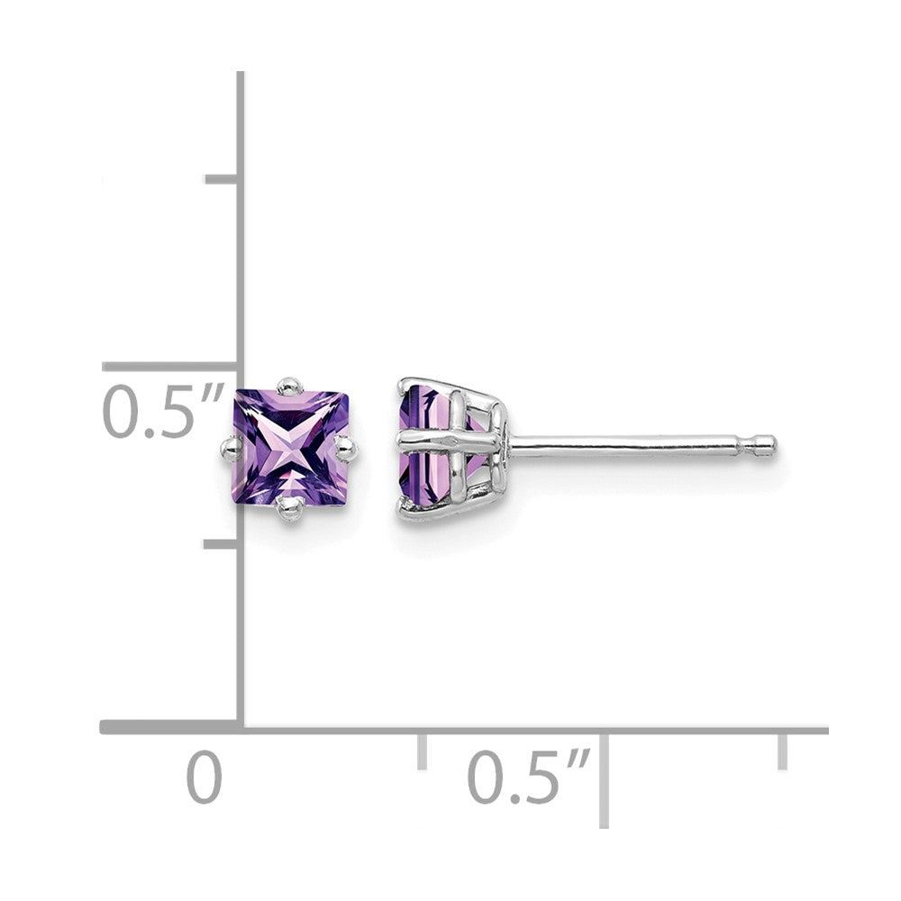 14k White Gold 4mm Princess-cut Amethyst Post Earrings