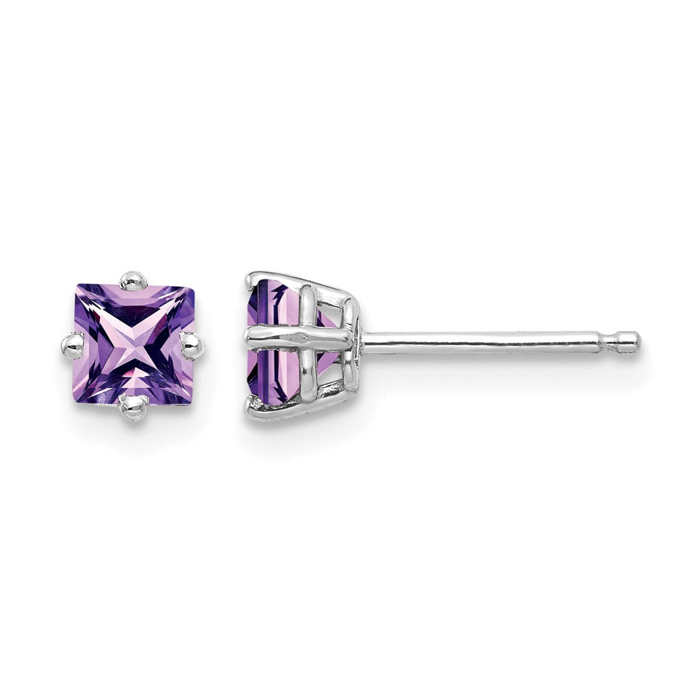14k White Gold 4mm Princess-cut Amethyst Post Earrings