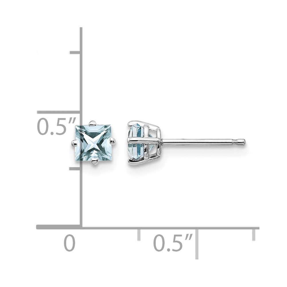14k White Gold 4mm Princess Aquamarine Post Earrings