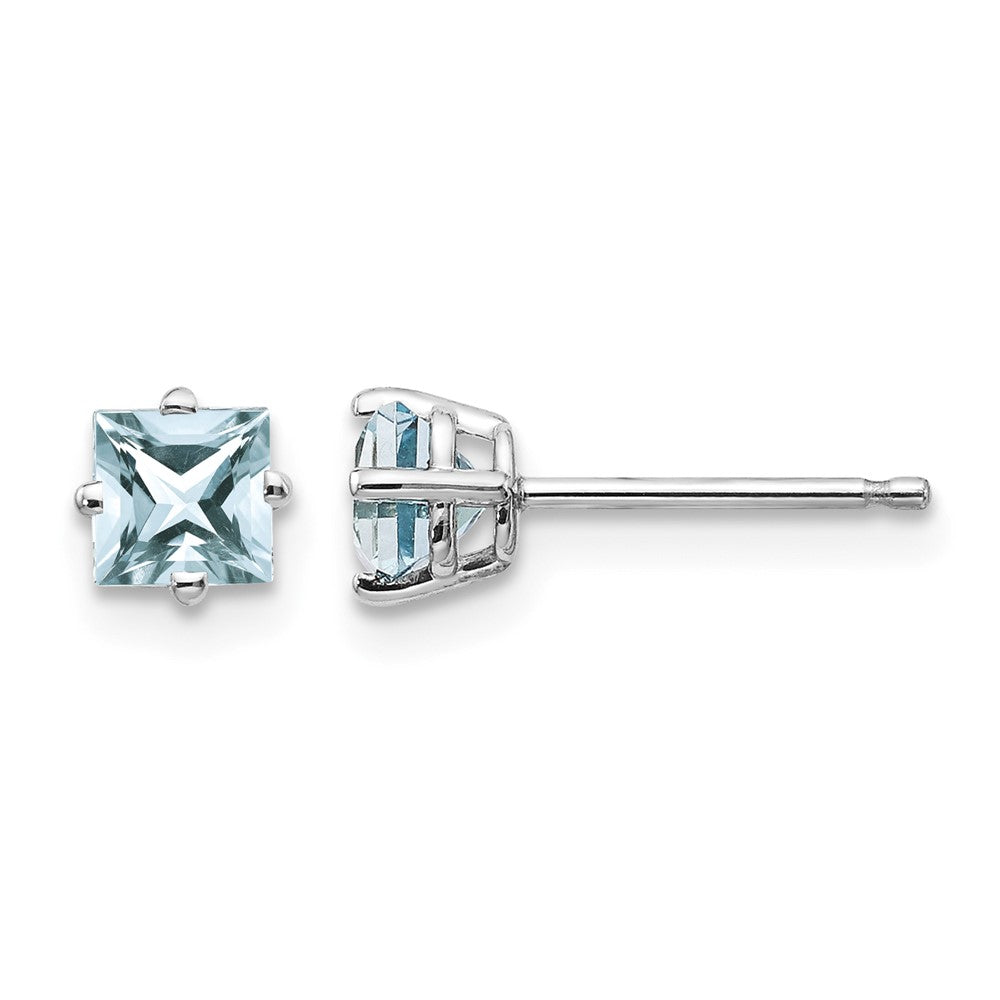14k White Gold 4mm Princess Aquamarine Post Earrings