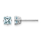 14k White Gold 4mm Princess Aquamarine Post Earrings