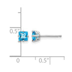 14k White Gold 4mm Princess-cut Blue Topaz Post Earrings
