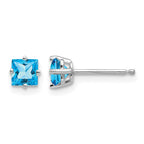 14k White Gold 4mm Princess-cut Blue Topaz Post Earrings