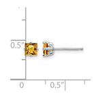 14k White Gold 4mm Princess-cut Citrine Post Earrings