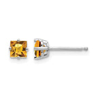 14k White Gold 4mm Princess-cut Citrine Post Earrings