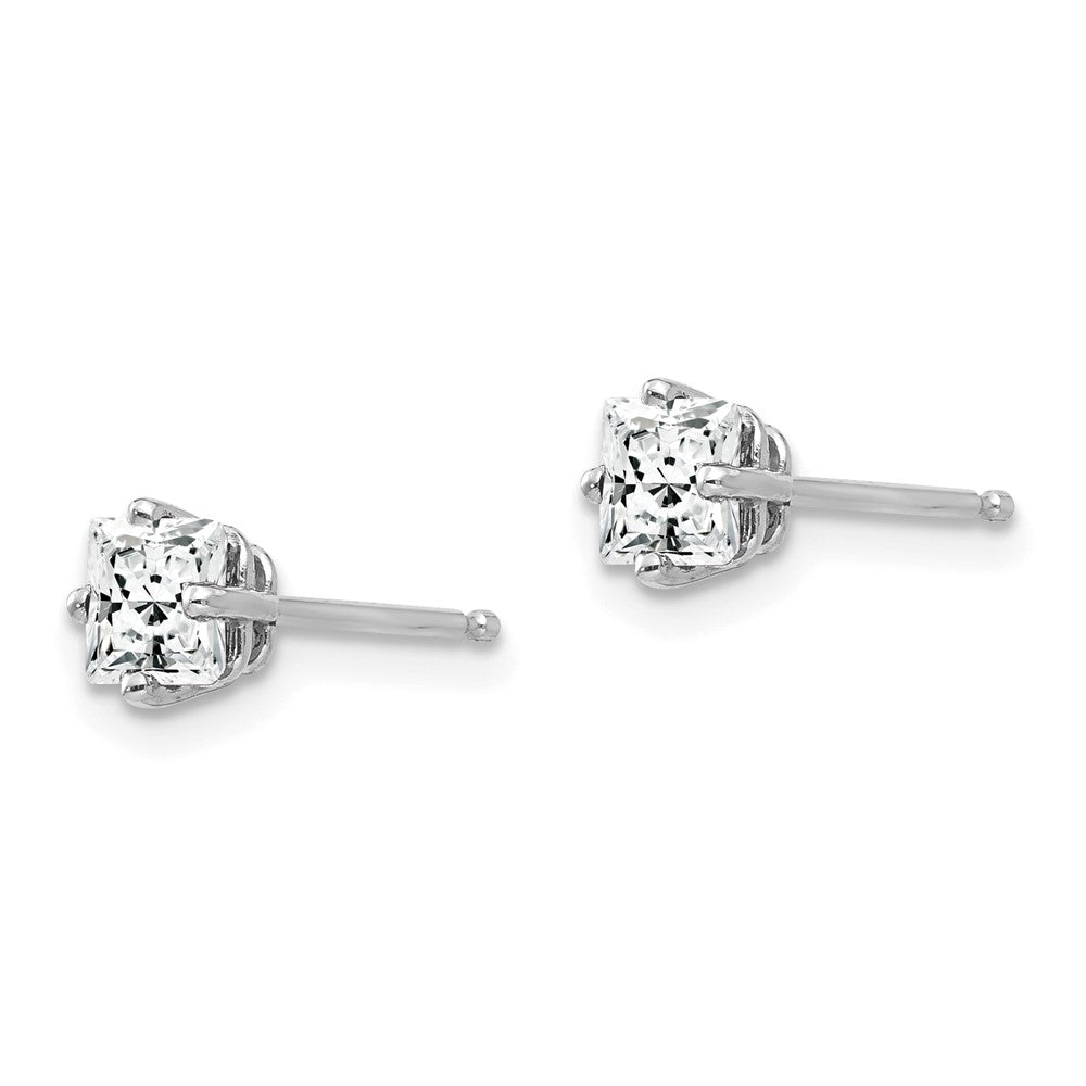 14k White Gold 4mm Princess-cut Cubic Zirconia Post Earrings