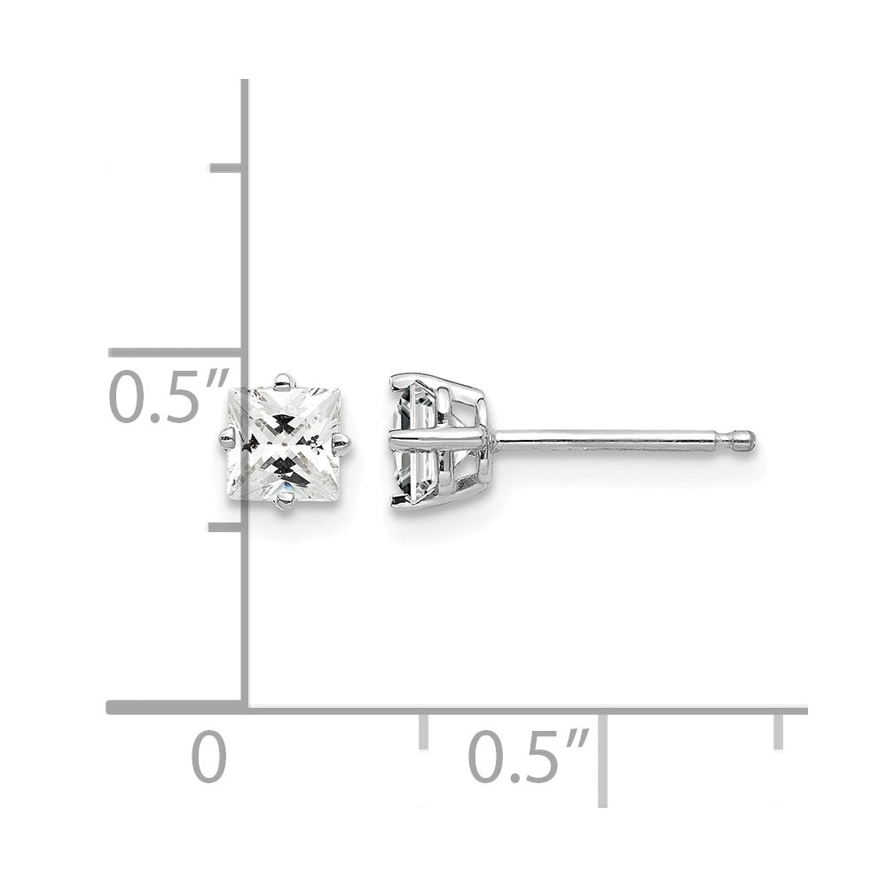 14k White Gold 4mm Princess-cut Cubic Zirconia Post Earrings