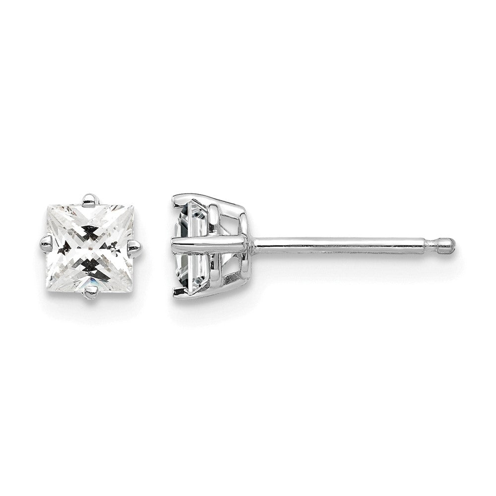 14k White Gold 4mm Princess-cut Cubic Zirconia Post Earrings