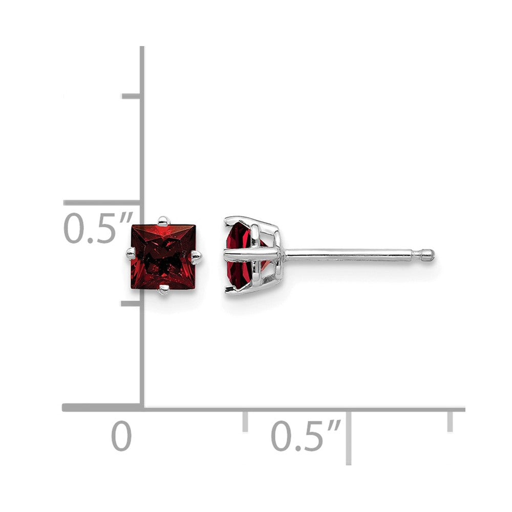 14k White Gold 4mm Princess-cut Garnet Post Earrings