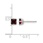 14k White Gold 4mm Princess-cut Garnet Post Earrings