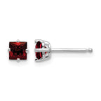 14k White Gold 4mm Princess-cut Garnet Post Earrings