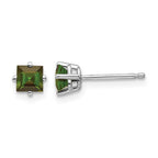 14k White Gold 4mm Princess Green Tourmaline Post Earrings
