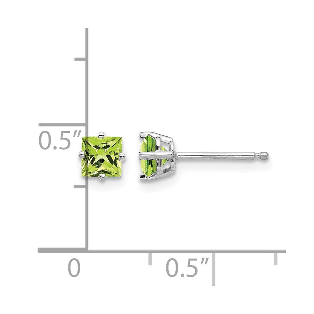 14k White Gold 4mm Square Step-Cut Peridot Post Earrings