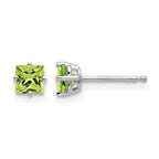 14k White Gold 4mm Square Step-Cut Peridot Post Earrings