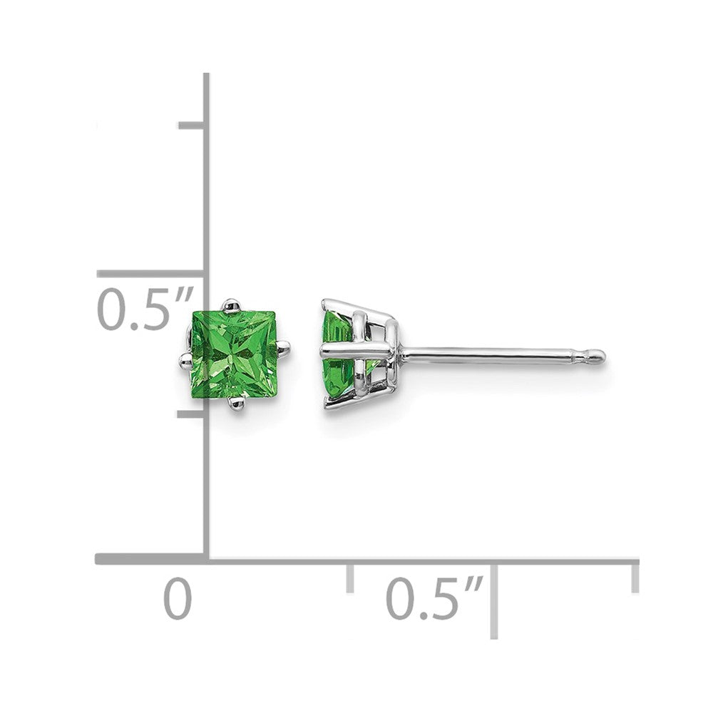 14k White Gold 4mm Princess Tsavorite Post Earrings