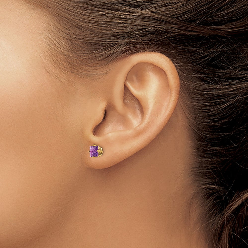 14k 5mm Princess-cut Amethyst Post Earrings