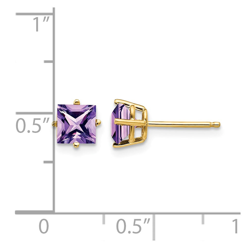 14k 5mm Princess-cut Amethyst Post Earrings